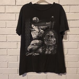 Vintage "Spirit Native" Wolf, Eagle, and Chief Graphic T-Shirt - Size M